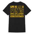 (ON Back) Life Is Like A Pen Is Simple Soft Straight Relaxed And Hanging Freely Then A Woman Makes It Hard